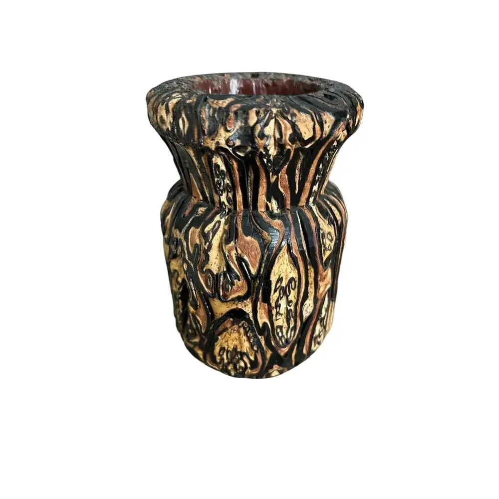 HANDCRAFTED CARVED WOOD VASE New Zealand PONGA Mamaku 5.5” FAST SHIPPING 1450-55